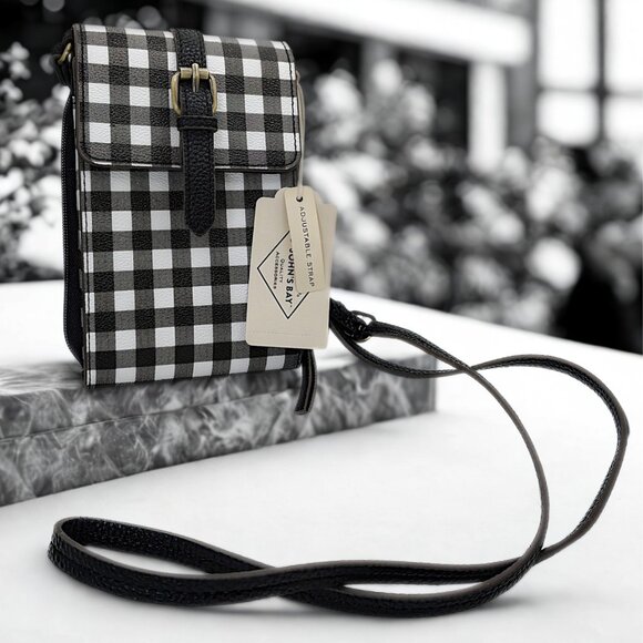 St. John’s Bay Black Gingham Crossbody Phone Bag Adjustable Strap NWT - Picture 6 of 10